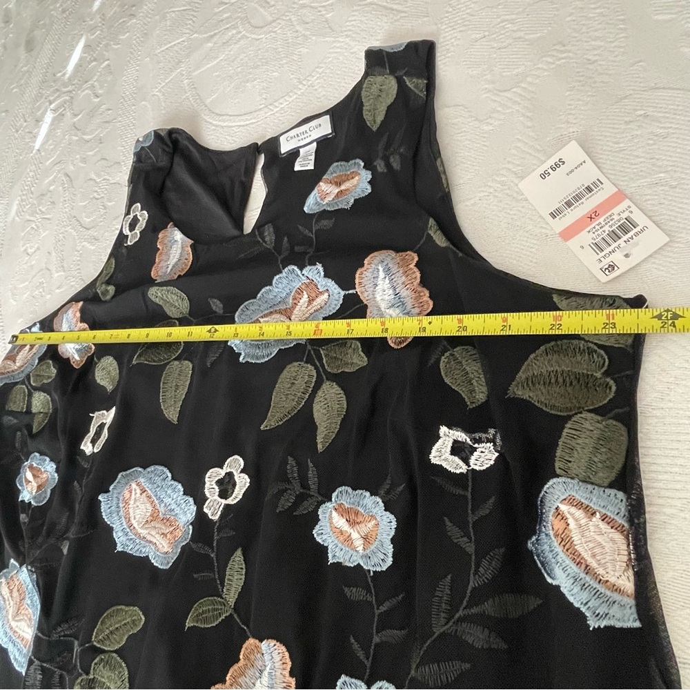Charter Club semi sheer Black Floral Embroidered‎ Mesh Tank Blouse Top - Picture 8 of 10